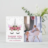 Silver Glitter Unicorn Princess Dank u Kaart (Staand voorkant)