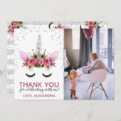 Silver Glitter Unicorn Princess Dank u Kaart (Voorkant / Achterkant)