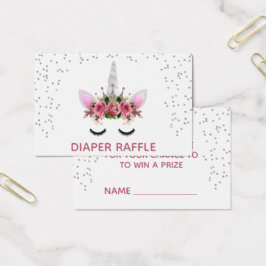 Silver Glitter Unicorn Princess Diaper Raffle Visitekaartje