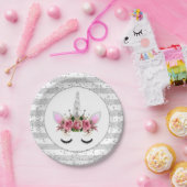 Silver Glitter Unicorn Princess Papieren Bordje (Feest)