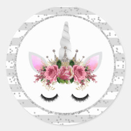 Silver Glitter Unicorn Princess Ronde Sticker