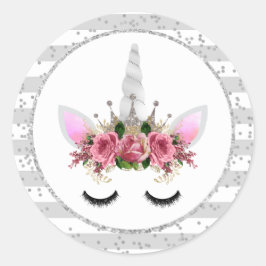 Silver Glitter Unicorn Princess Ronde Sticker