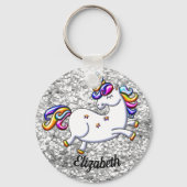 Silver Glitter Unicorn Sleutelhanger (Voorkant)