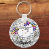 Silver Glitter Unicorn Sleutelhanger (Voorkant)