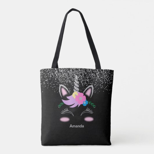 Silver Glitter Unicorn Tote Bag (Achterkant)