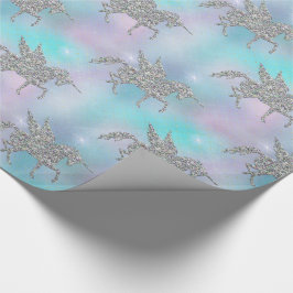 Silver Glitter Unicorns op pasta Cadeaupapier