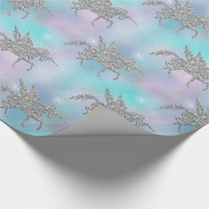 Silver Glitter Unicorns op pasta Cadeaupapier