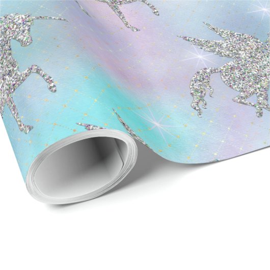 Silver Glitter Unicorns op pasta Cadeaupapier (Rol Hoek)