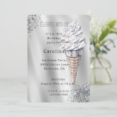 Silver Glitter Vanilla Ice Cream Cone Birthday Kaart (Staand voorkant)