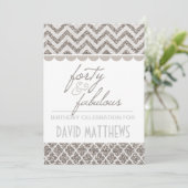 Silver Glitter Veertig en Fabulous Birthday Invite Kaart (Staand voorkant)