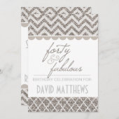 Silver Glitter Veertig en Fabulous Birthday Invite Kaart (Voorkant / Achterkant)
