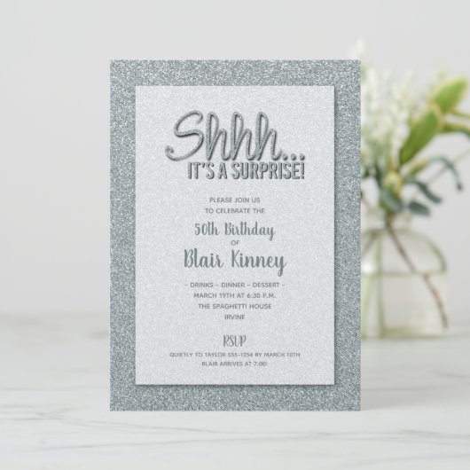 Silver Glitter VERRASSING Verjaardag Kaart (Staand voorkant)