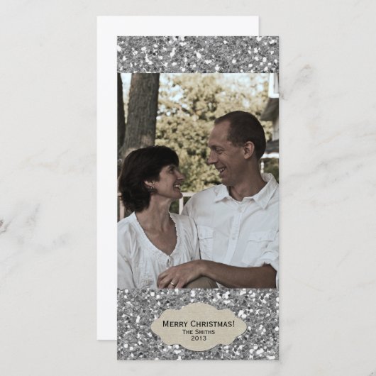 Silver Glitter Verstelbare Foto Kerst Kaart (Voorkant / Achterkant)