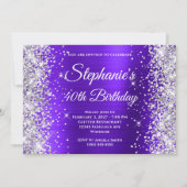Silver Glitter Violet Fancy Monogram 40e Verjaarda Kaart (Voorkant)