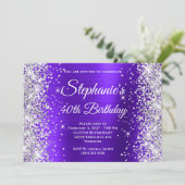 Silver Glitter Violet Fancy Monogram 40e Verjaarda Kaart (Staand voorkant)