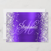 Silver Glitter Violet Fancy Monogram 40e Verjaarda Kaart (Achterkant)