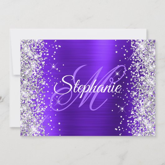 Silver Glitter Violet Fancy Monogram 40e Verjaarda Kaart (Achterkant)