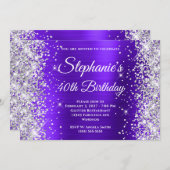 Silver Glitter Violet Fancy Monogram 40e Verjaarda Kaart (Voorkant / Achterkant)