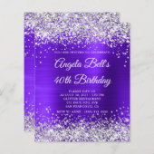 Silver Glitter Violet Indigo 40e verjaardag Uitnod (Voorkant / Achterkant)