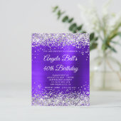 Silver Glitter Violet Indigo 40e verjaardag Uitnod (Staand voorkant)