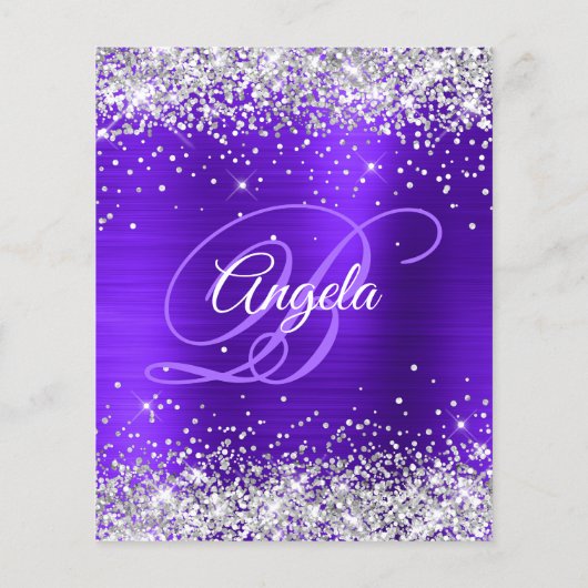 Silver Glitter Violet Indigo 40e verjaardag Uitnod (Achterkant)