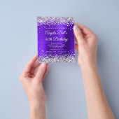 Silver Glitter Violet Indigo 40e verjaardag Uitnod Flyer (Hand)