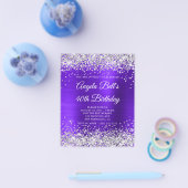 Silver Glitter Violet Indigo 40e verjaardag Uitnod Flyer (Enkel)