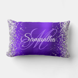 Silver Glitter Violet Indigo Folie Fancy Monogram Kussen