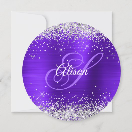 Silver Glitter Violet Paarse Fancy 75e Verjaardag Kaart (Achterkant)