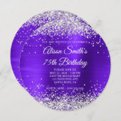 Silver Glitter Violet Paarse Fancy 75e Verjaardag Kaart (Voorkant / Achterkant)
