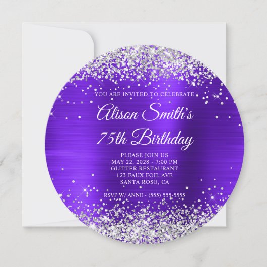 Silver Glitter Violet Paarse Fancy 75e Verjaardag Kaart (Voorkant)