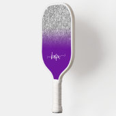 Silver Glitter Violet Paarse Ombre Modern Script Pickleball Paddle (Links)