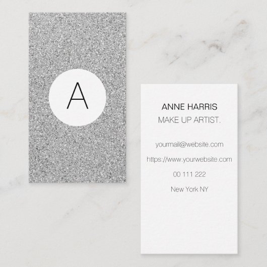 Silver Glitter Visitekaartje Elegant Chic (Voorkant / Achterkant)