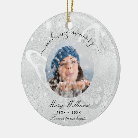 Silver glitter vlinder foto-herdenking keramisch ornament (Links)