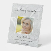 Silver glitter vlinder foto-herdenking reclamebord met voetstuk (Voorkant)