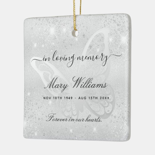 Silver glitter vlindermonument keramisch ornament (Links)