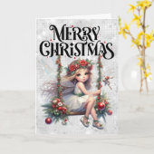 Silver Glitter Vrolijk Kerstfeest Vakantie Kaart (Gele Bloem)