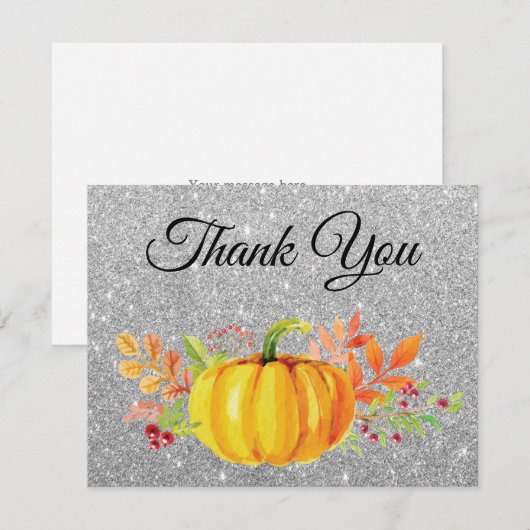 Silver Glitter Waterverf Pumpkin Bedankkaart (Voorkant / Achterkant)