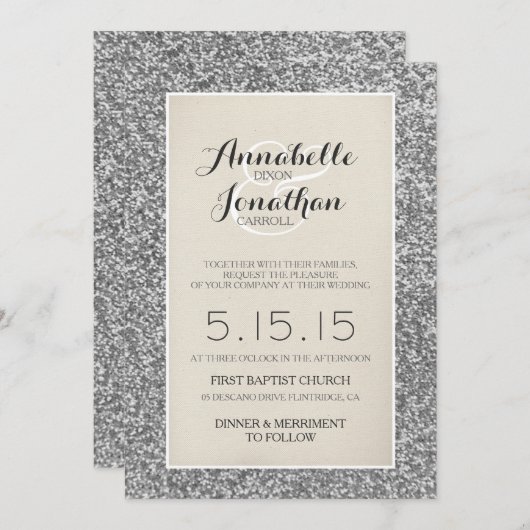 Silver Glitter Wedding Aankondiging Uitnodiging (Voorkant / Achterkant)