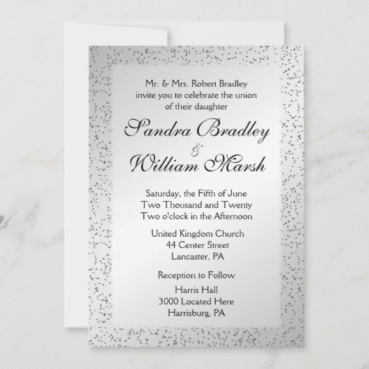 Silver Glitter Wedding Invitation 5"x 7" Kaart (Voorkant)