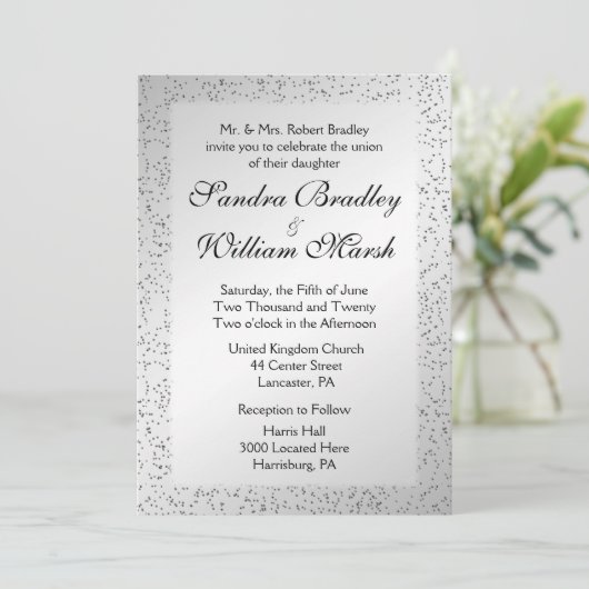 Silver Glitter Wedding Invitation 5"x 7" Kaart (Staand voorkant)