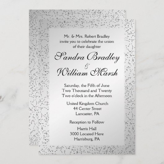 Silver Glitter Wedding Invitation 5"x 7" Kaart (Voorkant / Achterkant)