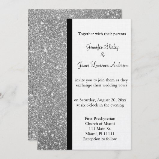 Silver Glitter Wedding Invitation Kaart (Voorkant / Achterkant)