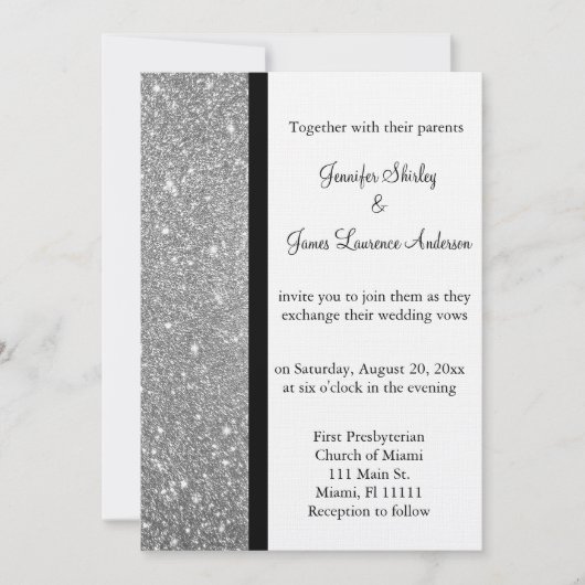 Silver Glitter Wedding Invitation Kaart (Voorkant)