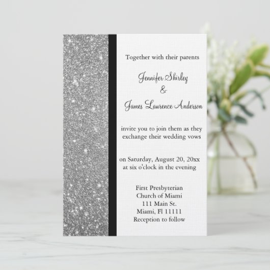 Silver Glitter Wedding Invitation Kaart (Staand voorkant)