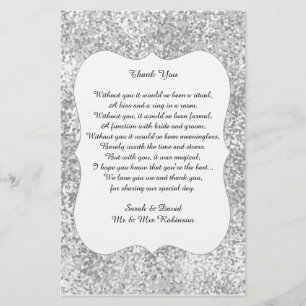 Silver Glitter Wedding Poem Dank u voor de rol