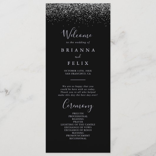 Silver Glitter Wedding Programme Programmakaart (Voorkant)