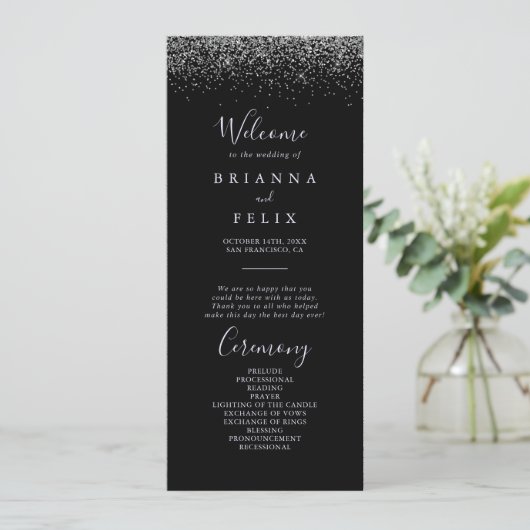 Silver Glitter Wedding Programme Programmakaart (Staand voorkant)