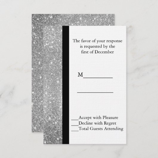 Silver Glitter Wedding RSVP Kaart (Voorkant / Achterkant)