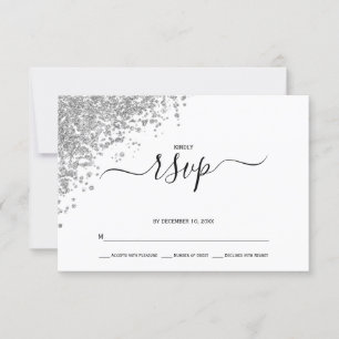 Silver Glitter Wedding RSVP Kaartje